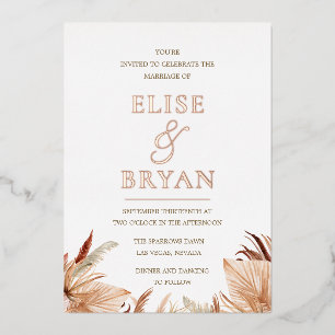 Moderne Boho-Roségoldfolie Hochzeit Folieneinladung