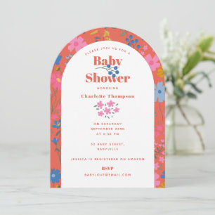 Moderne Boho-Rot-Blumen-Wildblumen-Baby-Party Einladung