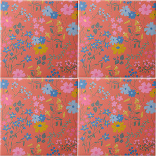 Moderne Boho-Rot-Blumenmuster Fliese