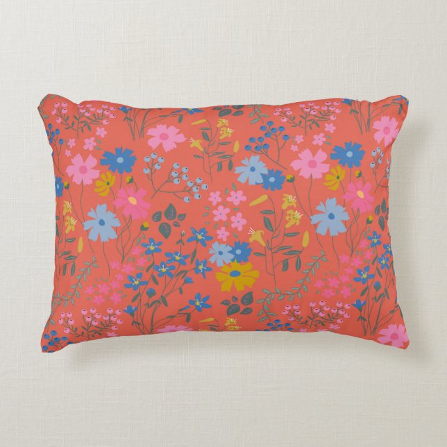 Moderne Boho Rote Blumen Wildblumen Dekokissen (Vorderseite)