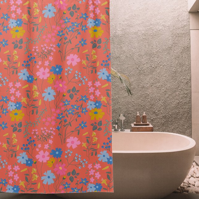 Moderne Boho Rote Blumen Wildblumen Duschvorhang (Modern Boho Red Floral Wildflowers Shower Curtain)
