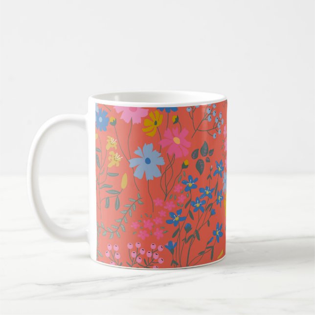 Moderne Boho Rote Blumen Wildblumen Kaffeetasse (Links)