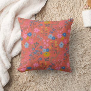 Moderne Boho Rote Blumen Wildblumen Kissen