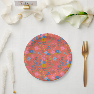 Moderne Boho rote Blumen Wildblumen Pappteller
