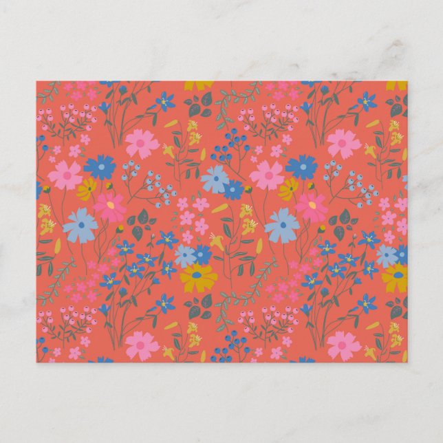 Moderne Boho rote Blumen Wildblumen Postkarte (Vorderseite)