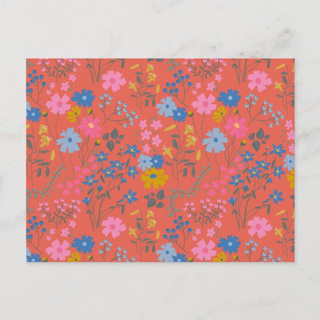 Moderne Boho-Rote Blumen Wildblumen Postkarte (Vorderseite)