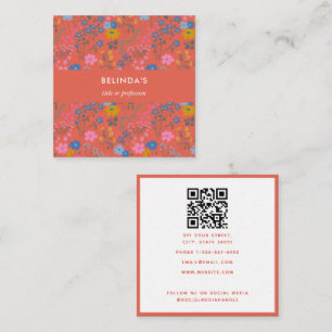 Moderne Boho rote Blumen Wildblumen QR-Code Quadratische Visitenkarte
