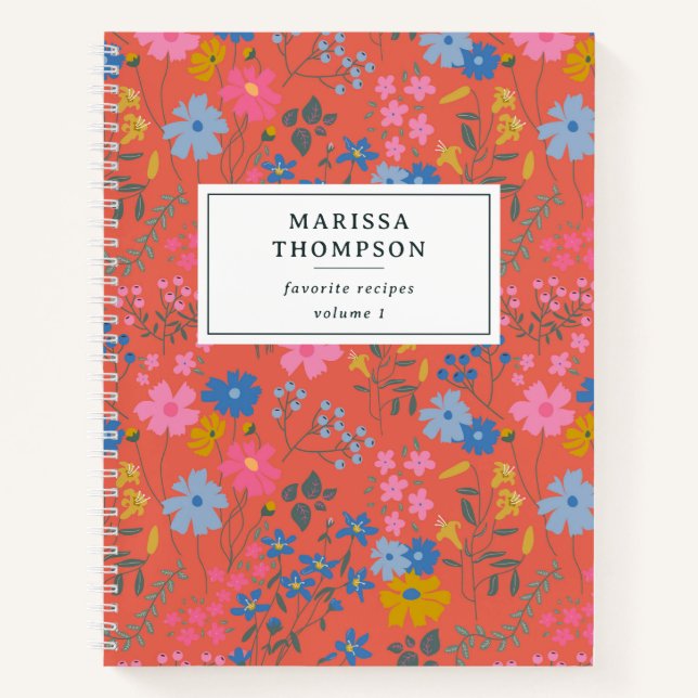 Moderne Boho-Rote Blumen-Wildblumen-Rezept Notizbuch (Vorderseite)
