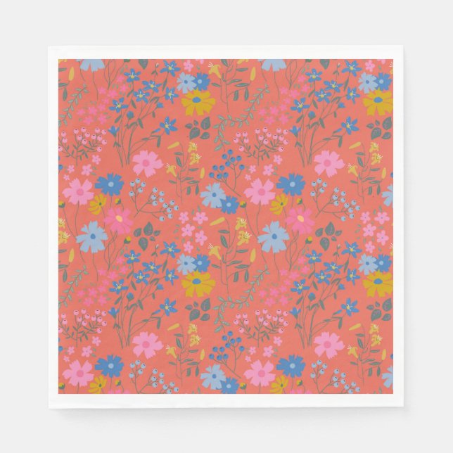 Moderne Boho rote Blumen Wildblumen Serviette (Vorderseite)