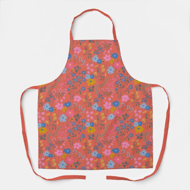 Moderne Boho-Rote Wildblumen Schürze (Vorderseite)