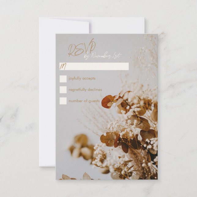 Moderne Boho Rustic Driving Floral Wedding RSVP Ca Karte (Vorderseite)