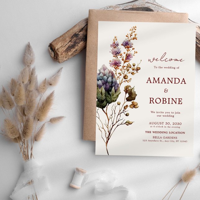 Moderne Boho Rustic Floral Wedding Einladung (Von Creator hochgeladen)