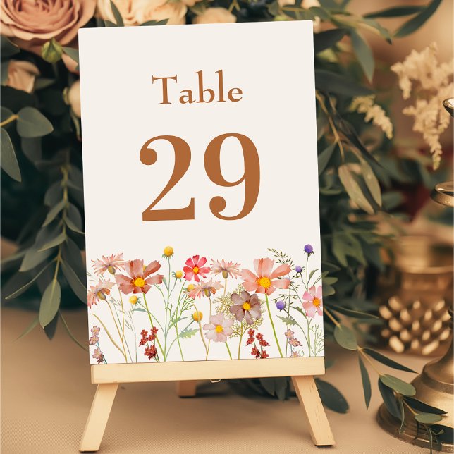 Moderne Boho-Rustikale Florale Herbsthochzeit Tischnummer (Modern boho rustic floral fall wedding beige cream terracotta table number Watercolor wildflowers)