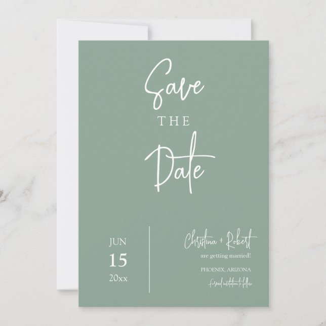 Moderne Boho Sage Green Verlobung Save the Date Einladung (Vorderseite)