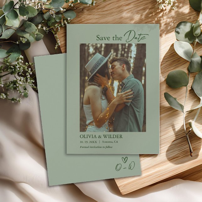 Moderne Boho-Sage-Grün-Hochzeit Save The Date (Von Creator hochgeladen)