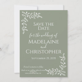 Moderne Boho Sage Grünes botanisches Foto Hochzeit Save The Date