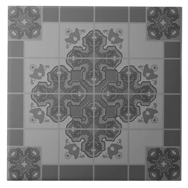 Moderne Boho Schwarz-Weiß-Muster-Rhombus Fliese (Vorderseite)