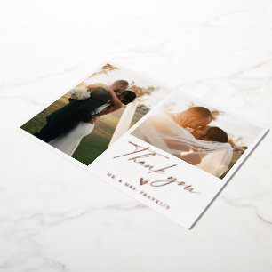 Moderne Boho-Script-Hochzeitsfoto-Dankeschön Folieneinladung