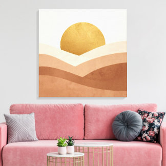 Moderne Boho-Sonnenaufgang-Leinwand | Warm Neutral Leinwanddruck