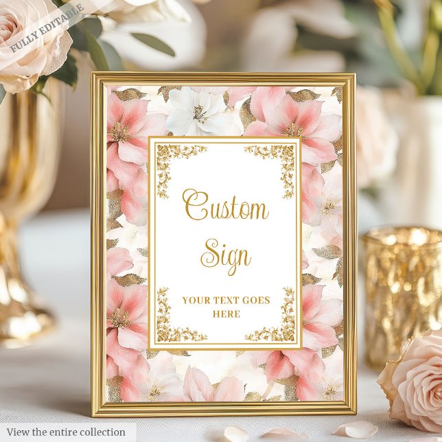 Moderne boho staubige rosa Blume goldenes 8 x 10 Z Poster (Modern boho dusty pink flowers gold 8x10 sign)