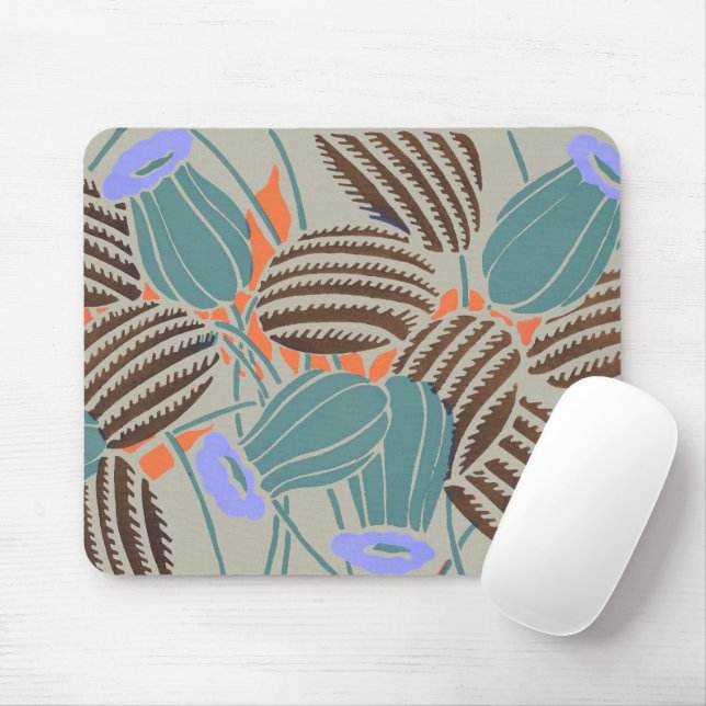 Moderne Boho Teal- und Lavendel-Blumendekoration Mousepad (Mit Mouse)