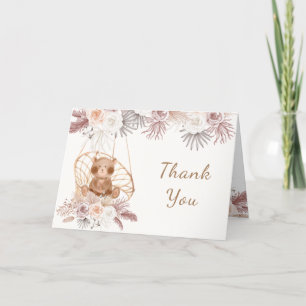 Moderne Boho Teddy Bear Pampas Floral Baby Dusche Dankeskarte