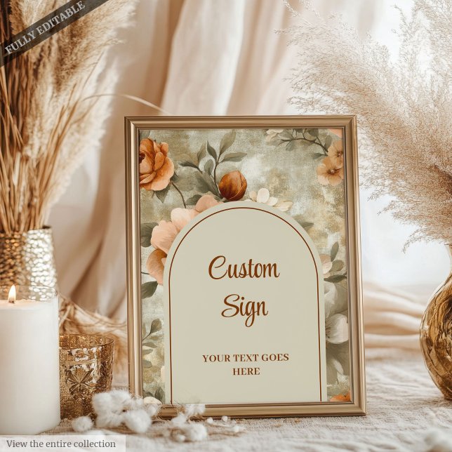 Moderne Boho-Terrakotta-Beige-Oliv-Floral-Anpassun Poster (Modern Boho Terracotta Beige Olive Floral Custom Sign)