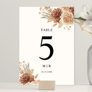 Moderne Boho-Terrakotta-Floral-Hochzeitstisch-Numm Tischnummer