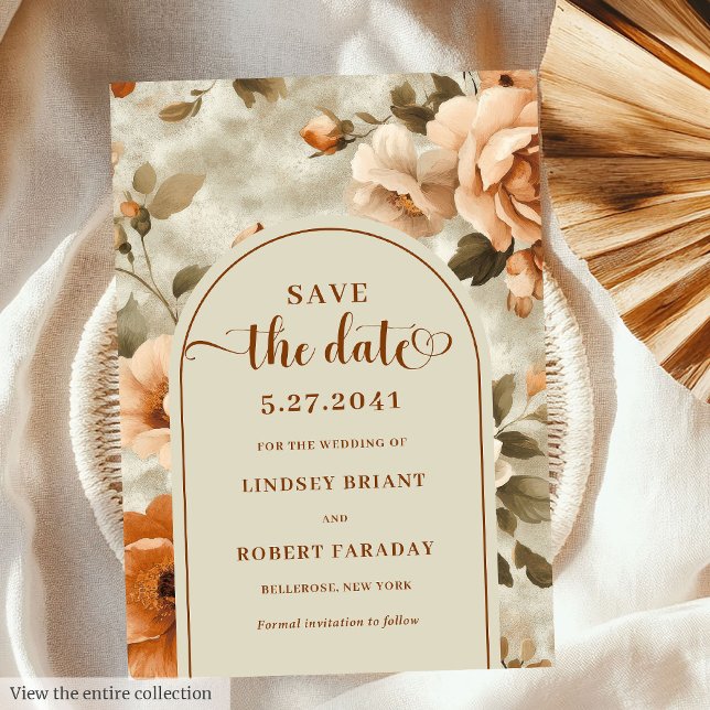 Moderne Boho-Terrakotta-Oliven-Blumen-Save-the-Dat Einladung (Modern Boho Terracotta Olive Floral Save The Date)