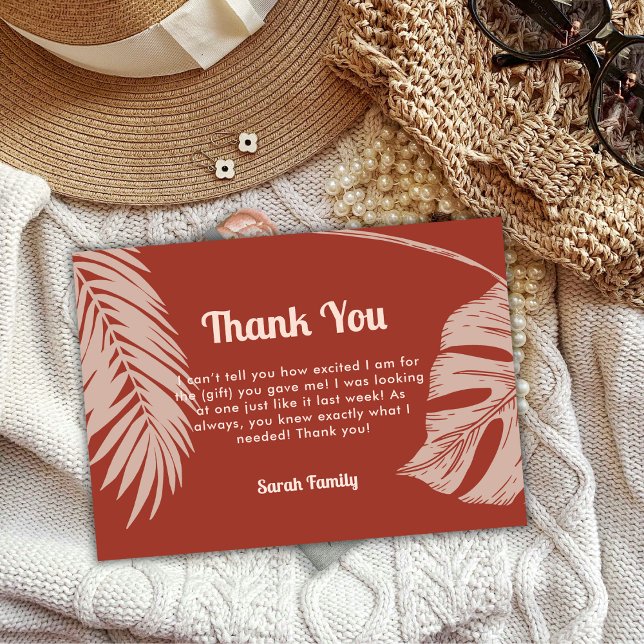 Moderne Boho Tropical Beach Blätter Babydusche Dankeskarte (Modern Boho Tropical Beach Leaves Baby Shower Thank You Card)