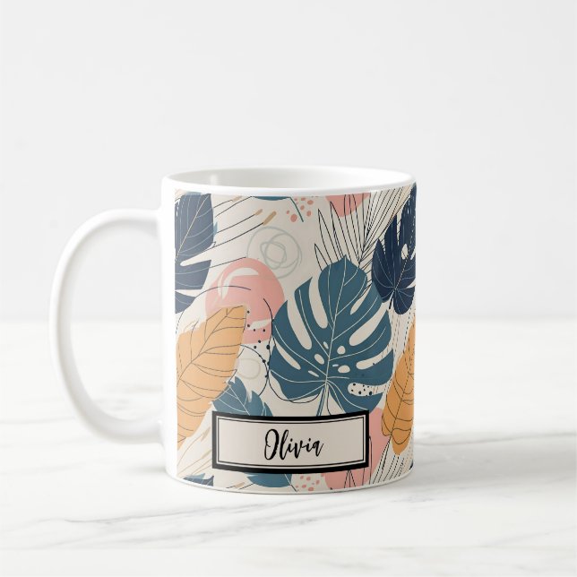 Moderne Boho Tropical Blätter Abstrakt Kaffeetasse (Links)