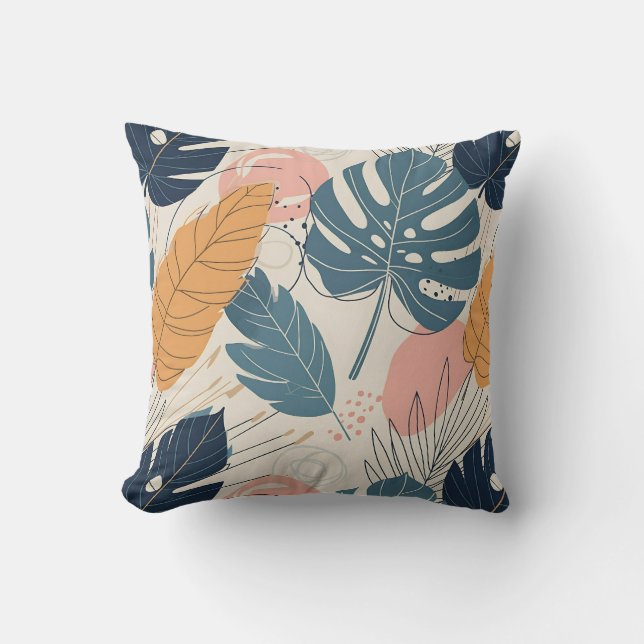 Moderne Boho Tropical Blätter Abstrakt Kissen (Vorderseite)
