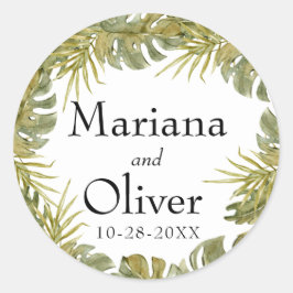 Moderne Boho Tropical Blätter getrocknet Palm Wedd Runder Aufkleber