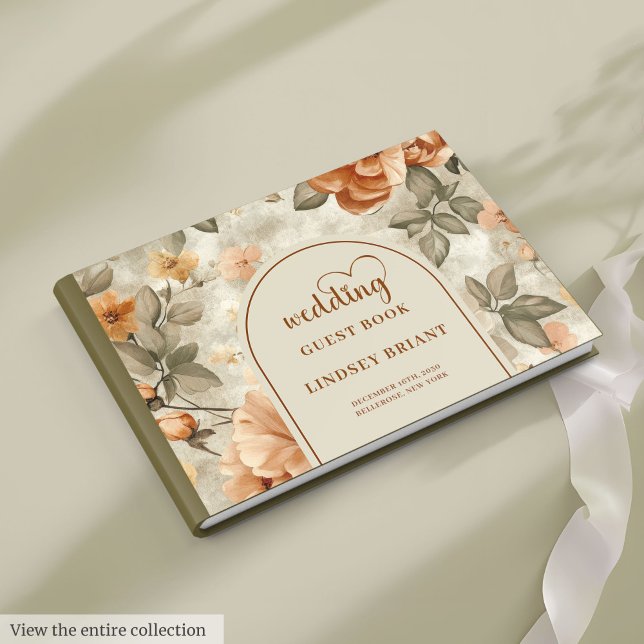 Moderne Boho verbrannte Orange Beige Olive Sage Ho Gästebuch (Modern Boho Burnt Orange Beige Olive Wedding Guest Book)