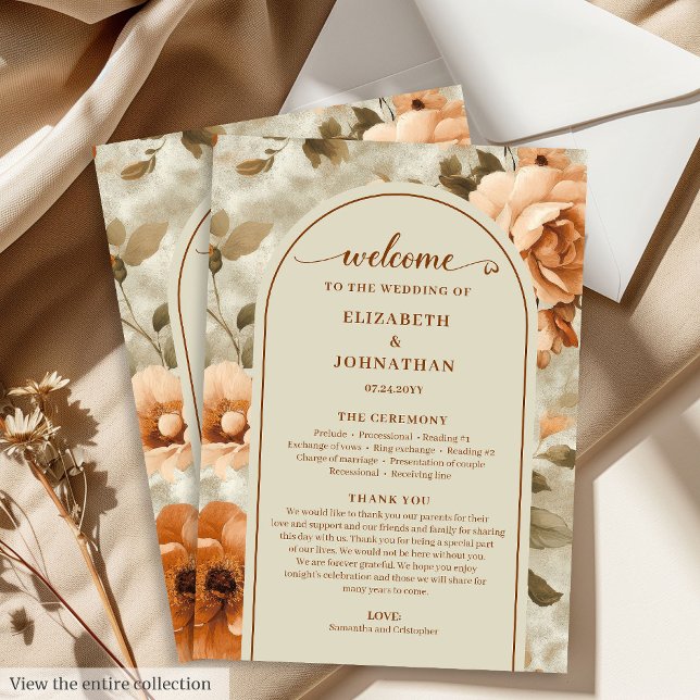 Moderne Boho verbrannte Orange Beige Salbei Hochze Programm (Modern Boho Burnt Orange Beige Sage Wedding Program)
