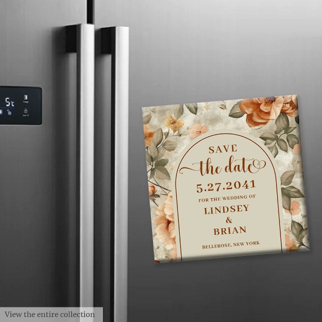 Moderne Boho verbranntes Orange Beige Salbei Save  Magnet (Modern Boho Burnt Orange Beige Sage Save the Date)