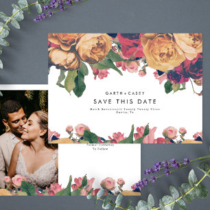 Moderne Boho Vintage-Rosen Foto Save The Date Ankündigung