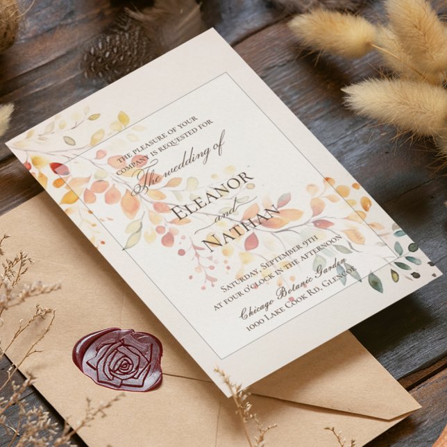 Moderne Boho Wasserfarbe Herbst Blätter Hochzeit Einladung (Von Creator hochgeladen)