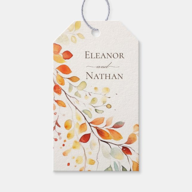 Moderne Boho Wasserfarbe Herbst Blätter Hochzeit Geschenkanhänger (Vorderseite)