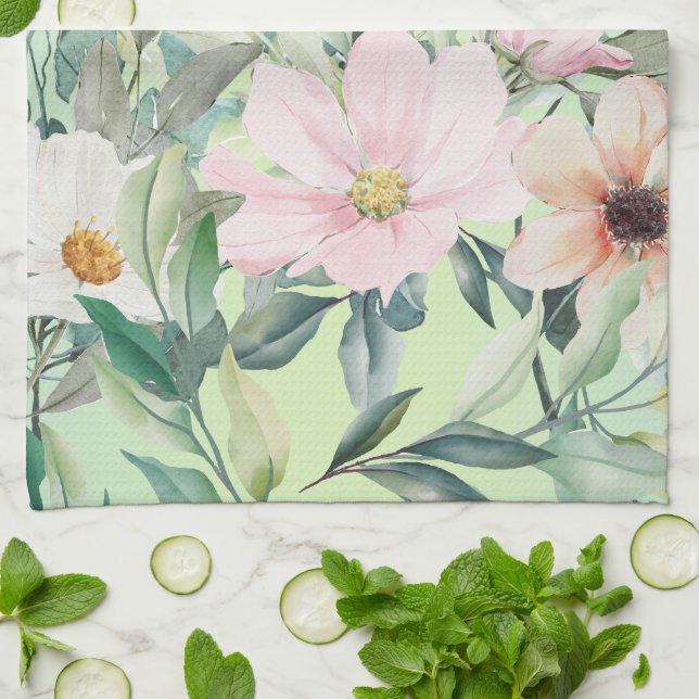 Moderne Boho Wasserfarben-Wildblume Geschirrtuch (Gefaltet)