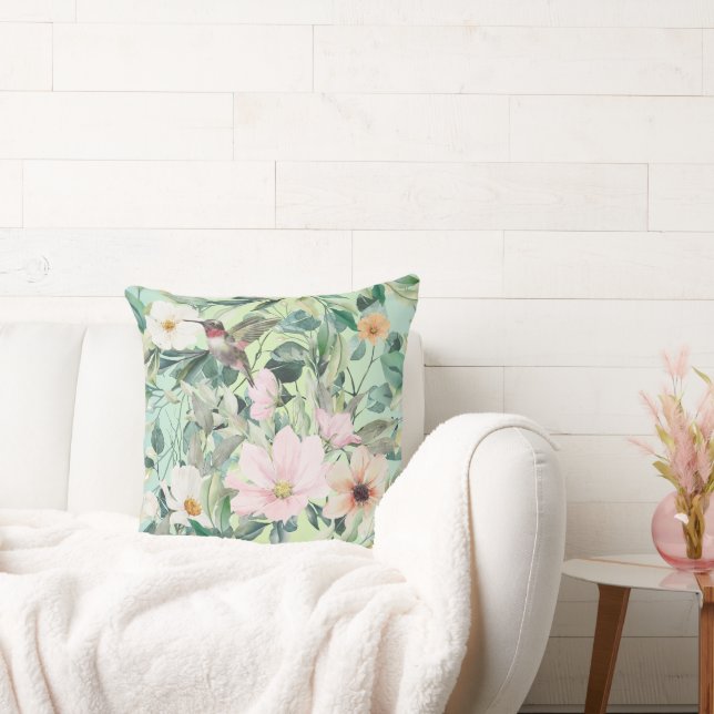 Moderne Boho Wasserfarben-Wildblume Kissen (Liege)