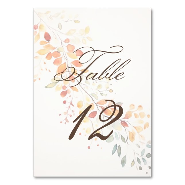 Moderne Boho Watercolor Herbsthochzeit Tischnummer (Vorderseite)