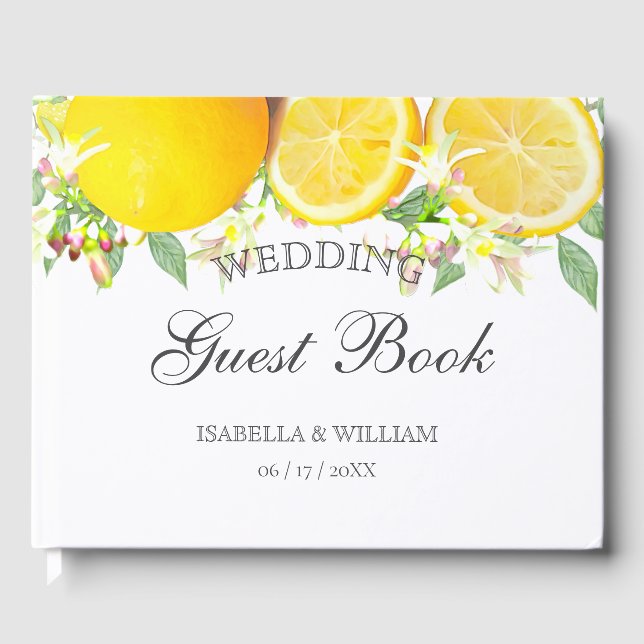 Moderne Boho Watercolor Lemon Summer Wedding Gästebuch (Vorderseite)