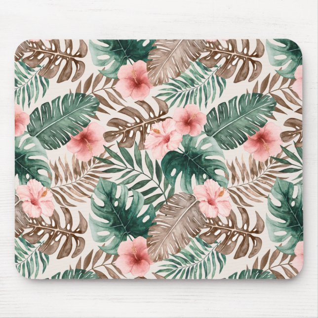 Moderne Boho Watercolor Tropical Floral Blätter Mousepad (Vorne)