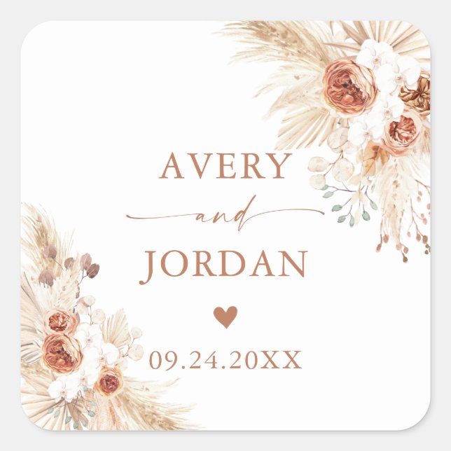Moderne Boho Wedding Stickers | Pampas Grass (Vorderseite)