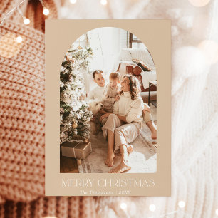 Moderne Boho-Weihnachtskarte Terrakotta-Fotokart Einladung