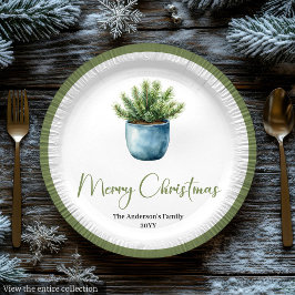Moderne Boho-Weihnachtskranz im botanischen Stil Pappteller