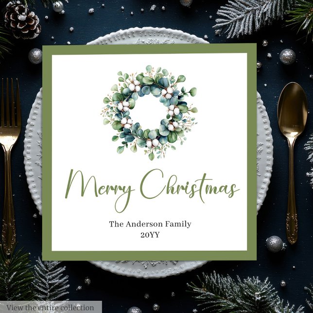 Moderne Boho-Weihnachtskränze in neutralen Tönen Serviette (Modern Chic Boho Christmas Wreath in Neutral Tones Paper Dinner Napkins)