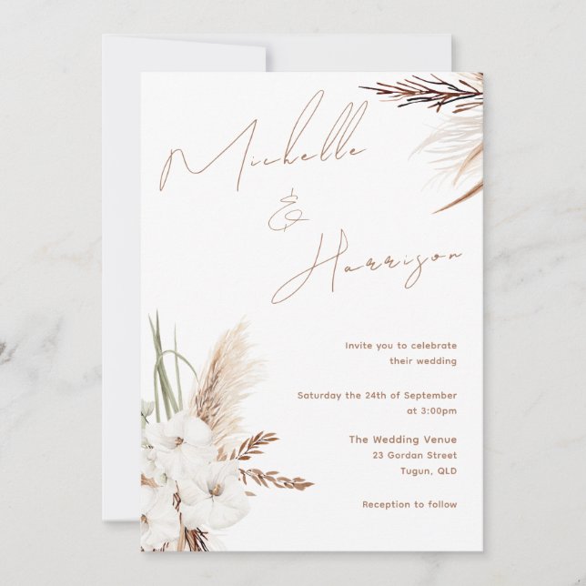Moderne Boho White Floral Spring Wedding Einladung (Vorderseite)