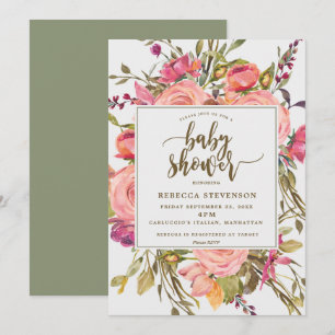 moderne boho wild Blume Babydusche Einladung